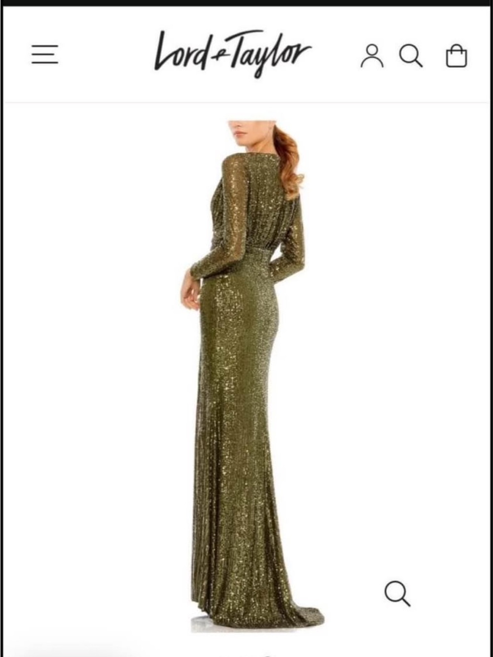 Lord & Taylor Olive Green Sequin Long Sleeve Gown - Picture 3 of 3